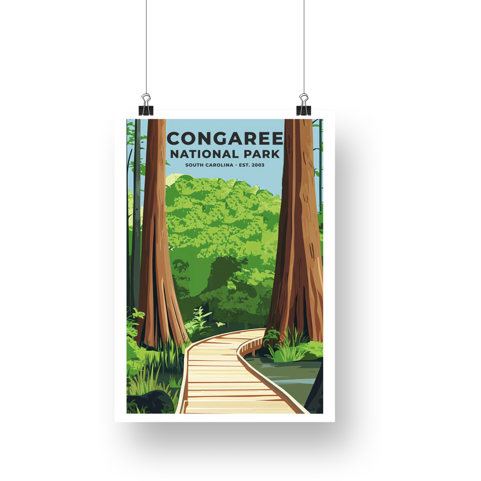 Congaree National Park Poster – Forest Boardwalk & Tall Trees