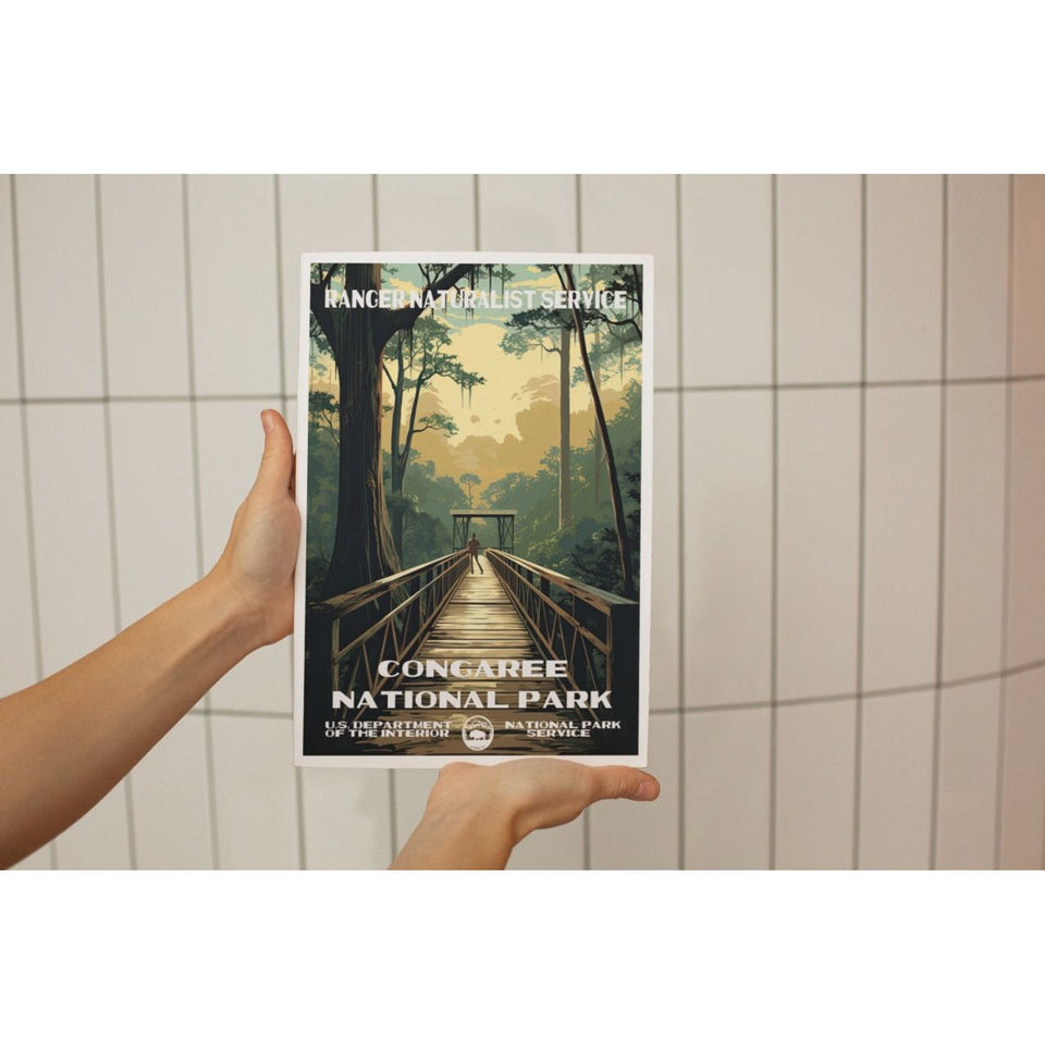Congaree National Park Poster – Forest Boardwalk & Golden Canopy – Ranger Header