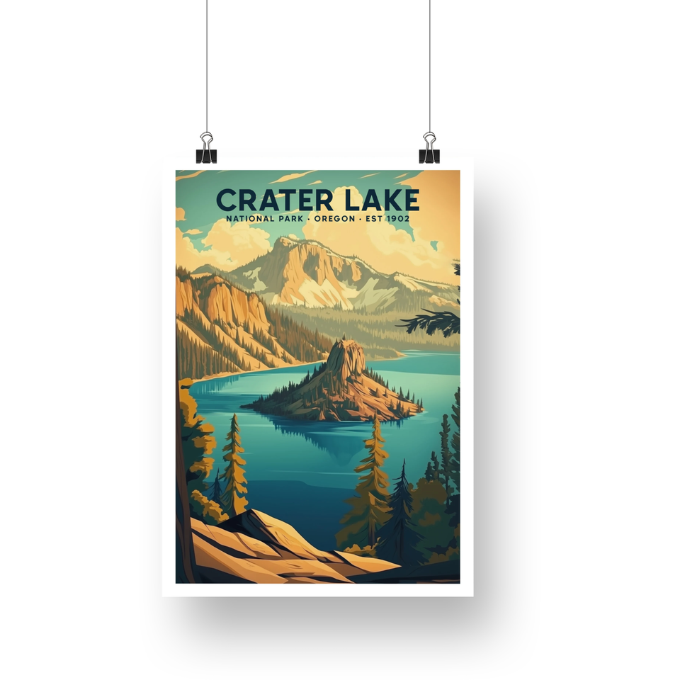 Crater Lake National Park Poster – Island View & Blue Lake