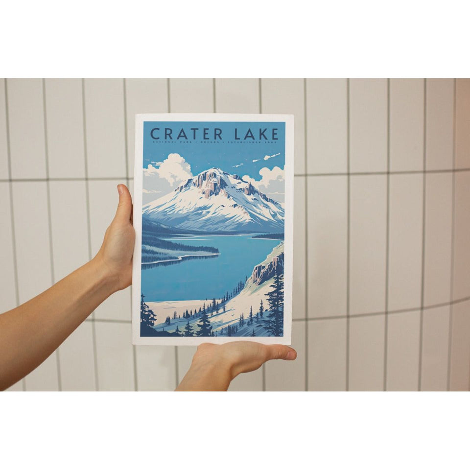 Crater Lake National Park Poster – Blue Crater Lake & Snowy Rim
