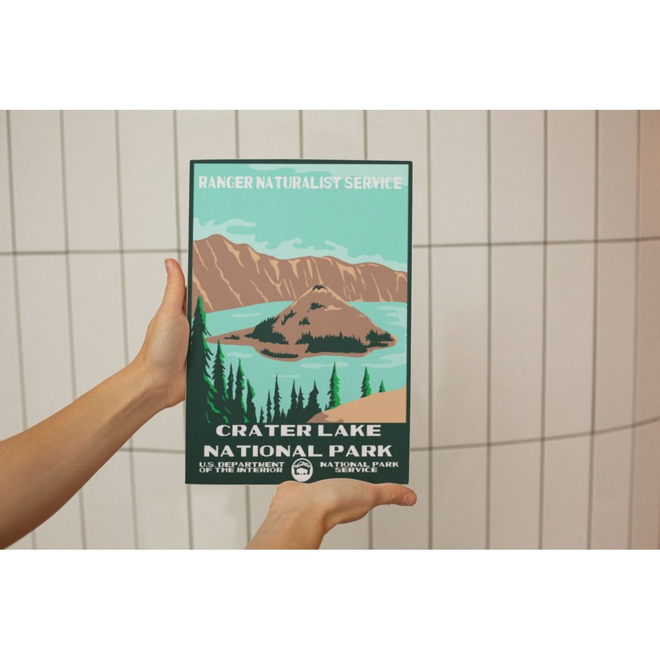 Crater Lake National Park Poster – Island Lake & Brown Caldera – Ranger Header