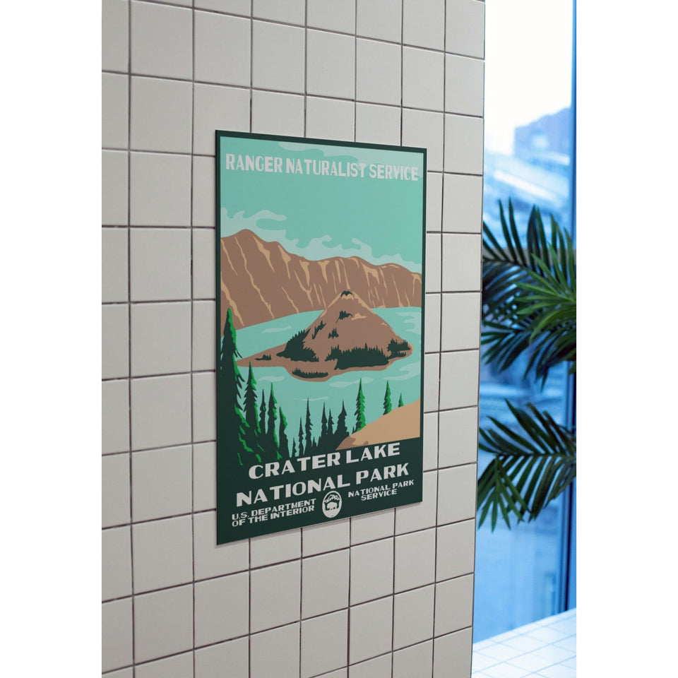 Crater Lake National Park Poster – Island Lake & Brown Caldera – Ranger Header