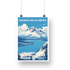 Crater Lake National Park Poster – Blue Crater Lake & Snowy Rim – Ranger Header