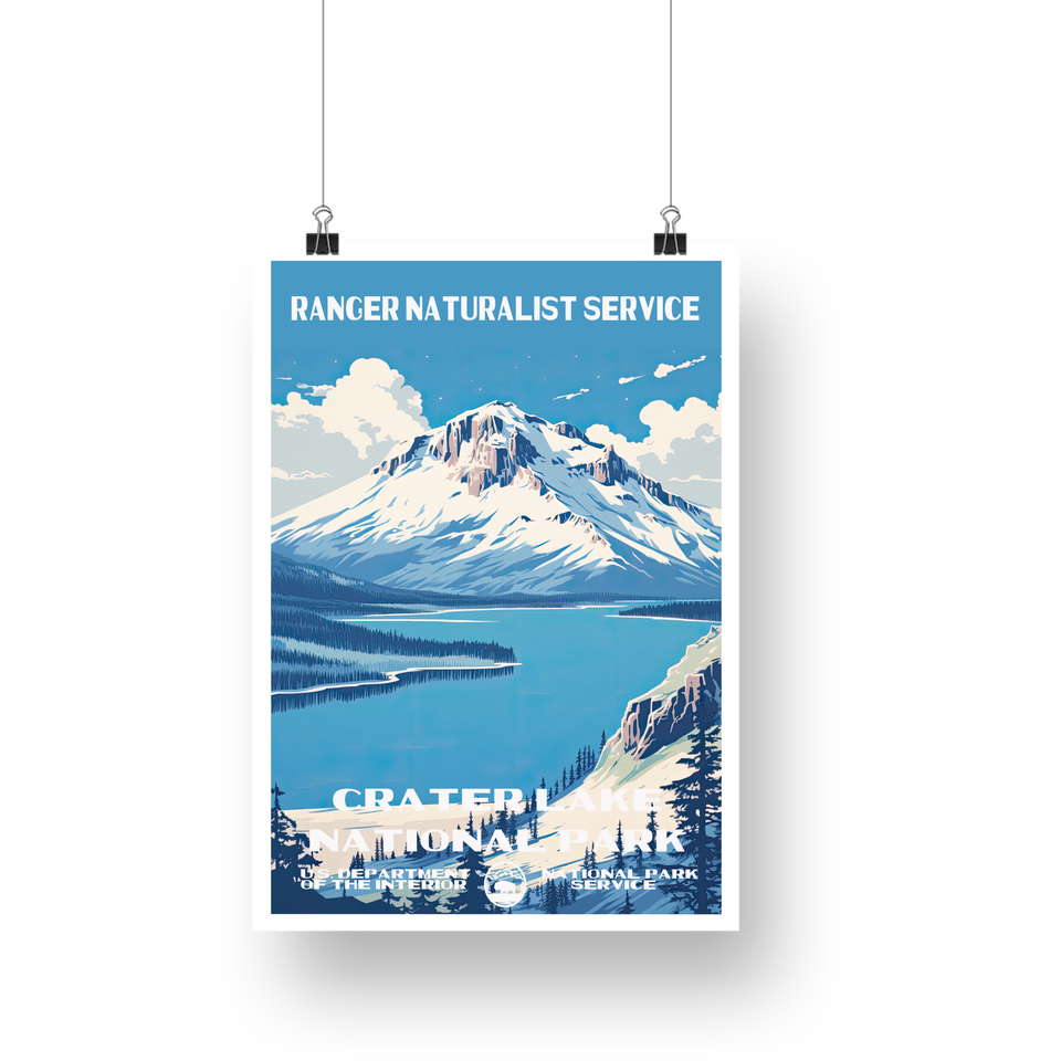 Crater Lake National Park Poster – Blue Crater Lake & Snowy Rim – Ranger Header