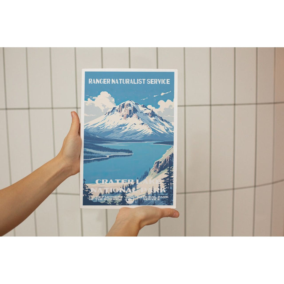 Crater Lake National Park Poster – Blue Crater Lake & Snowy Rim – Ranger Header