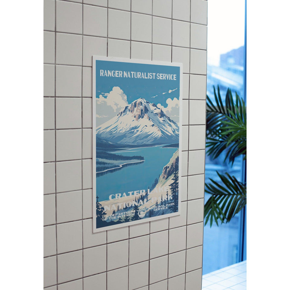Crater Lake National Park Poster – Blue Crater Lake & Snowy Rim – Ranger Header