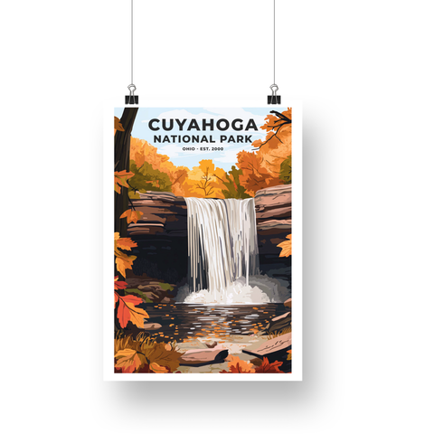 Cuyahoga Valley National Park Poster – Autumn Waterfall & Rocky Pool