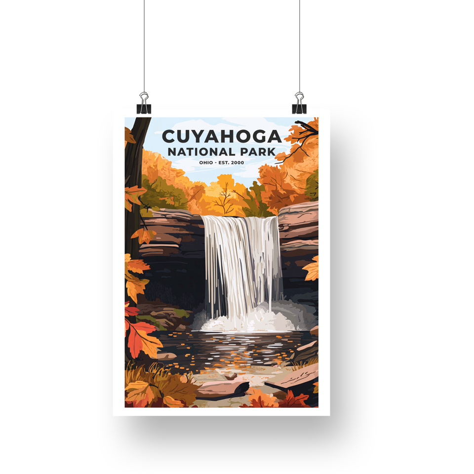 Cuyahoga Valley National Park Poster – Autumn Waterfall & Rocky Pool