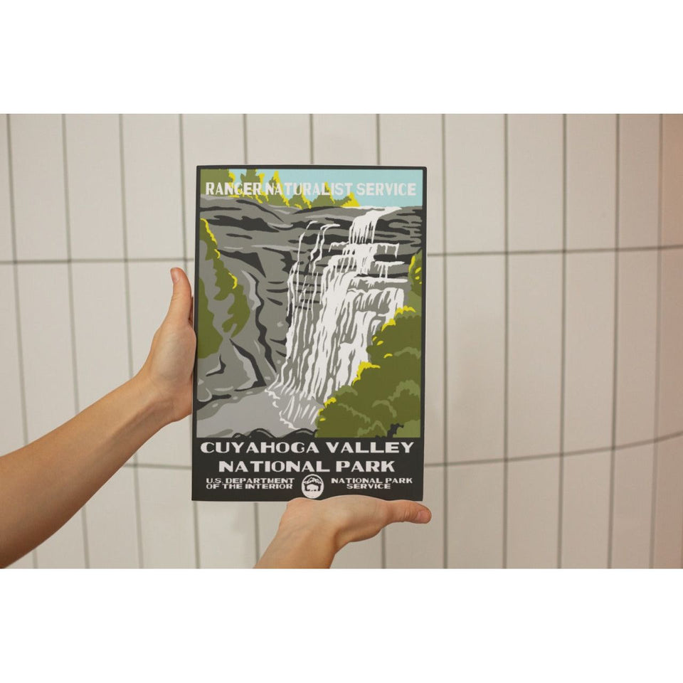 Cuyahoga Valley National Park Poster – Tiered Waterfall & Rocky Forest – Ranger Header