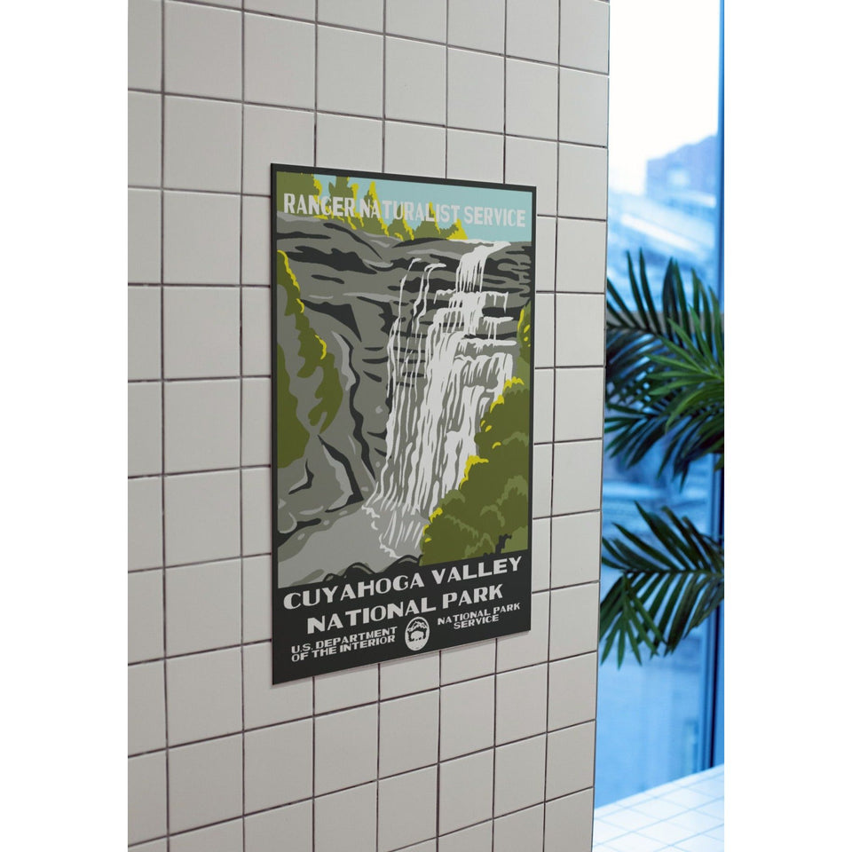 Cuyahoga Valley National Park Poster – Tiered Waterfall & Rocky Forest – Ranger Header