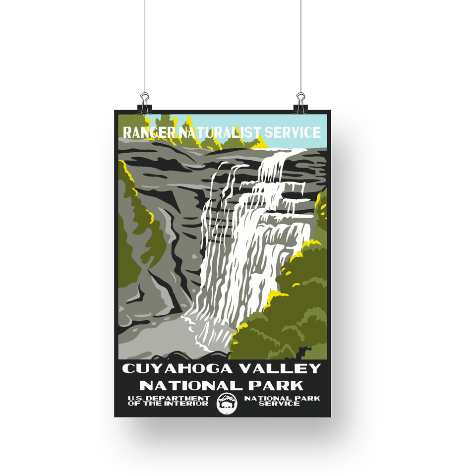 Cuyahoga Valley National Park Poster – Tiered Waterfall & Rocky Forest – Ranger Header
