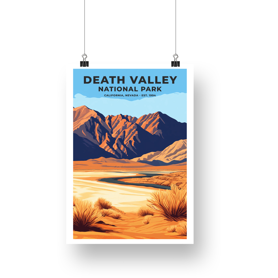 Death Valley National Park Poster – Golden Dunes & Purple Mountains