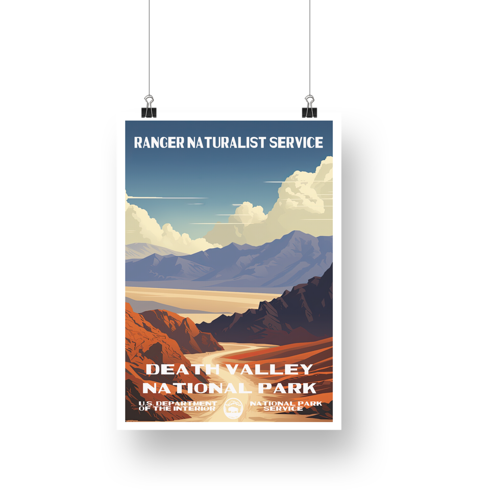 Death Valley National Park Poster – Golden Valley & Purple Peaks – Ranger Header
