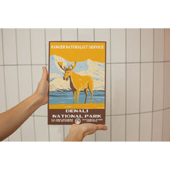 Denali National Park Poster – Caribou & White Mountain Range – Ranger Header