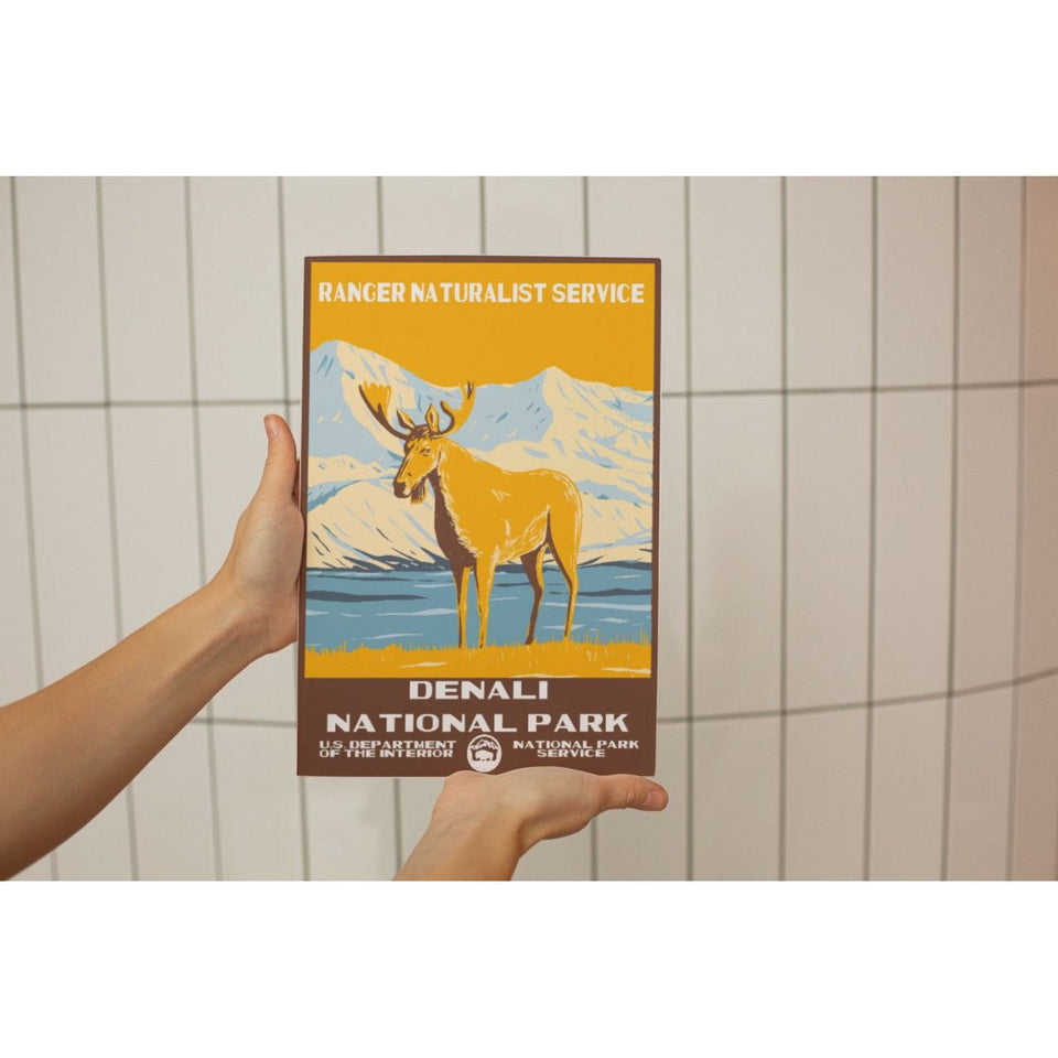 Denali National Park Poster – Caribou & White Mountain Range – Ranger Header
