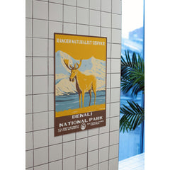 Denali National Park Poster – Caribou & White Mountain Range – Ranger Header
