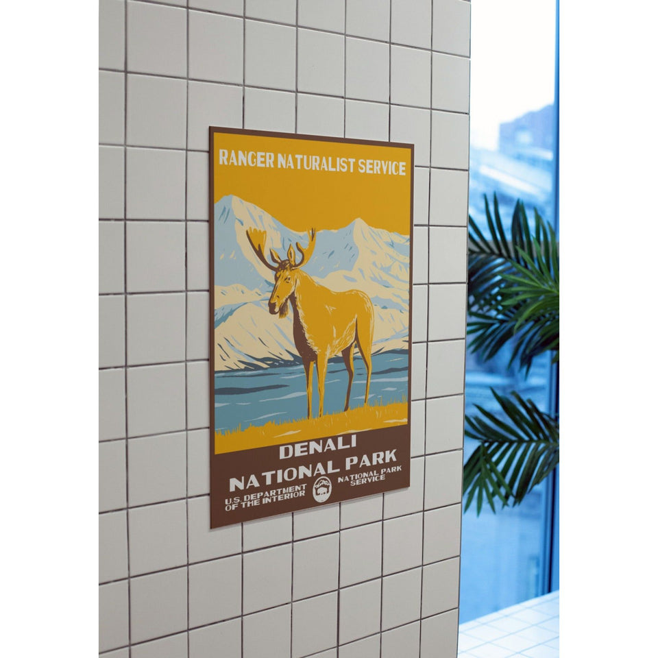 Denali National Park Poster – Caribou & White Mountain Range – Ranger Header