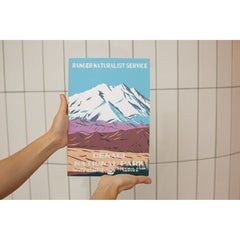 Denali National Park Poster – Snowy Mountain & Pink Foothills – Ranger Header