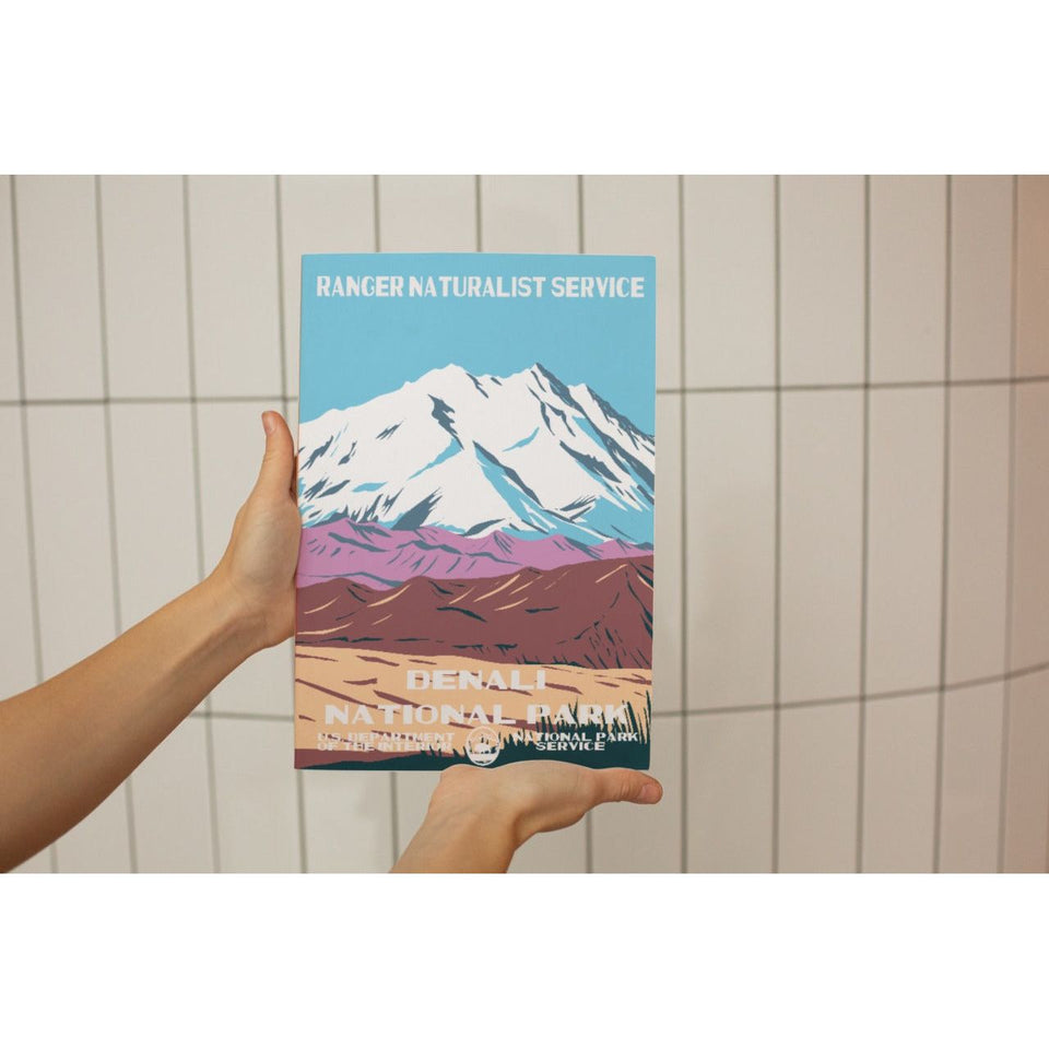 Denali National Park Poster – Snowy Mountain & Pink Foothills – Ranger Header