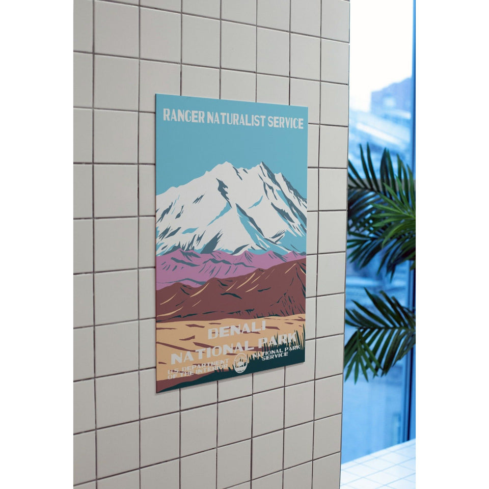 Denali National Park Poster – Snowy Mountain & Pink Foothills – Ranger Header