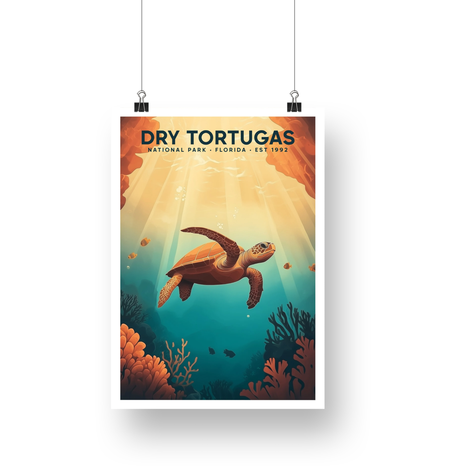 Dry Tortugas National Park Poster – Sea Turtle & Sunlit Reef