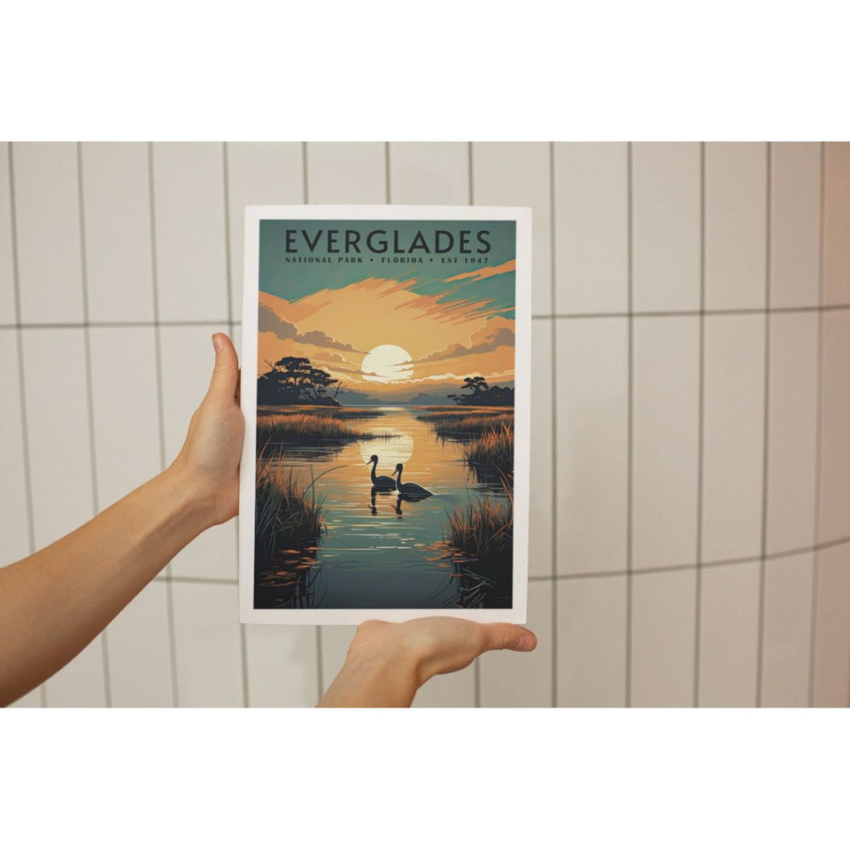 Everglades National Park Poster – Wading Bird & Marsh Sunset