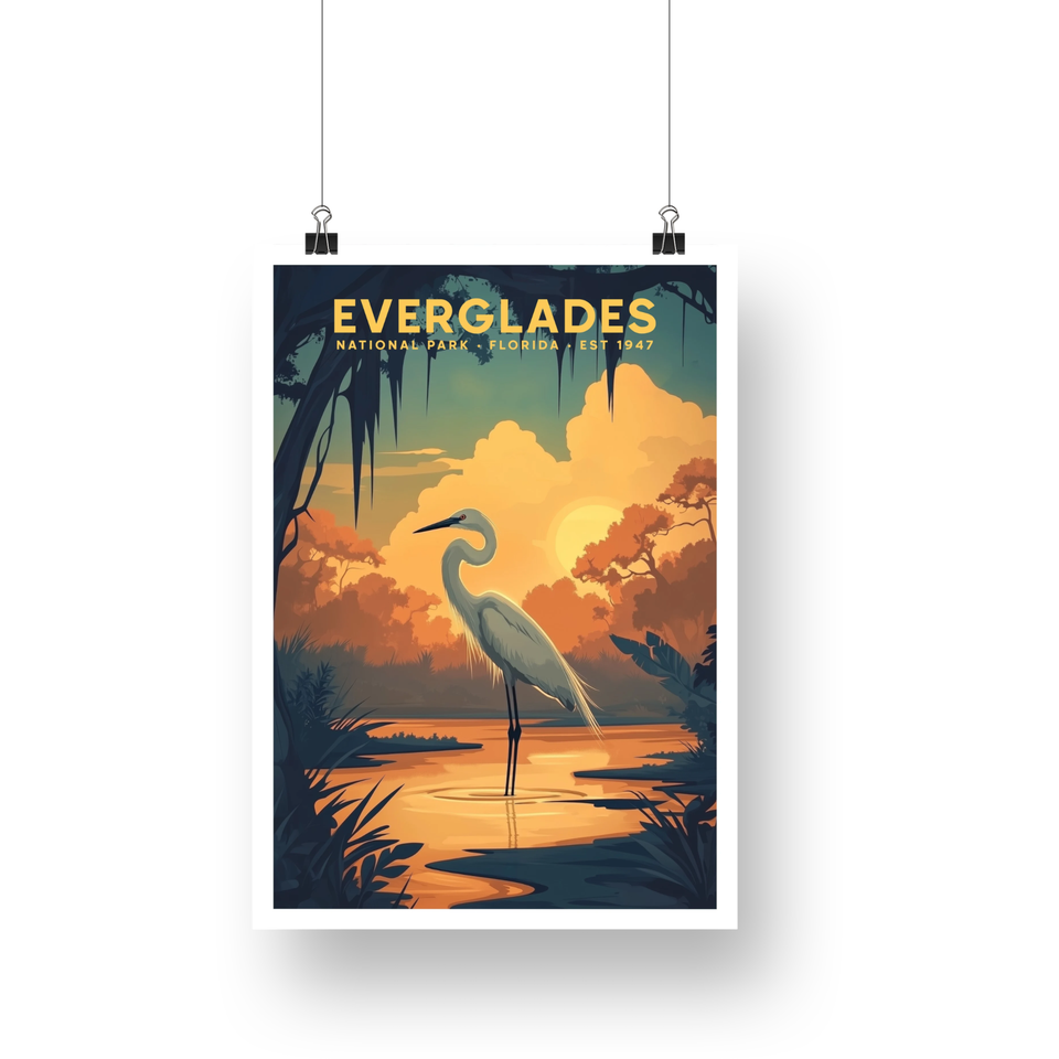 Everglades National Park Poster – Heron in a Golden Wetland