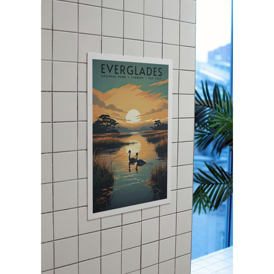 Everglades National Park Poster – Wading Bird & Marsh Sunset
