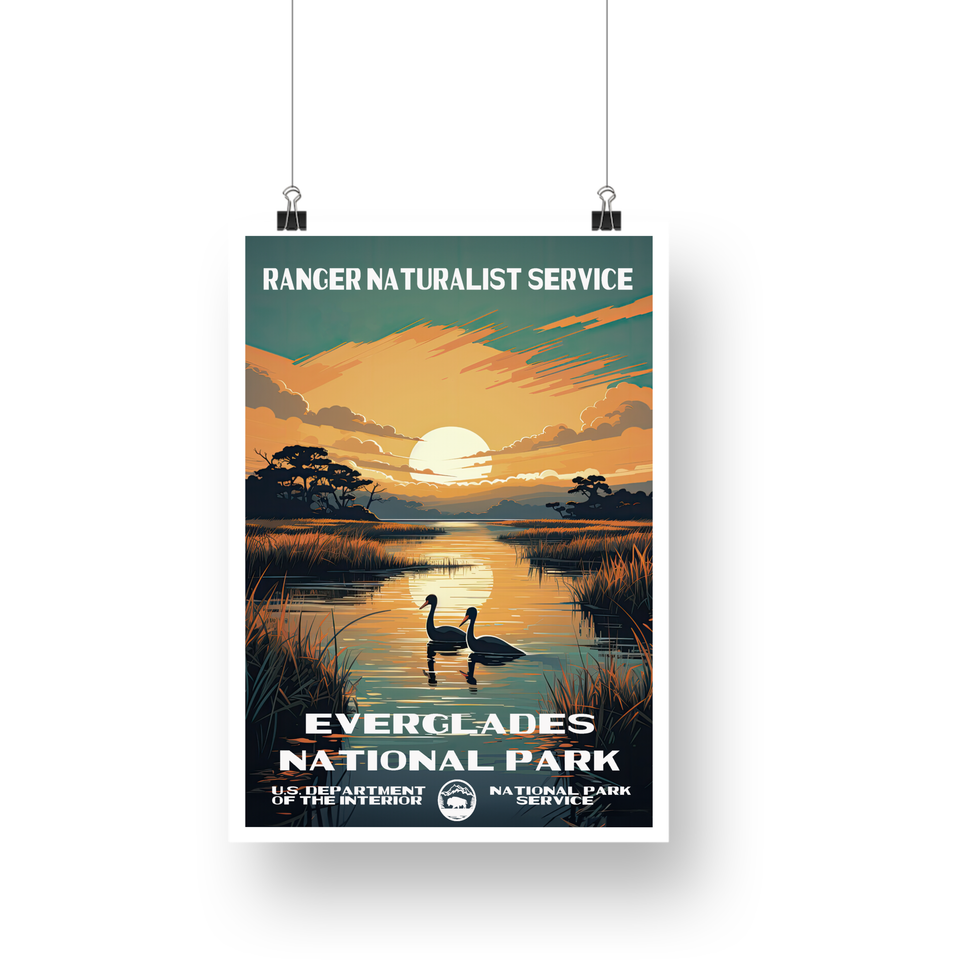 Everglades National Park Poster – Wading Bird & Marsh Sunset – Ranger Header