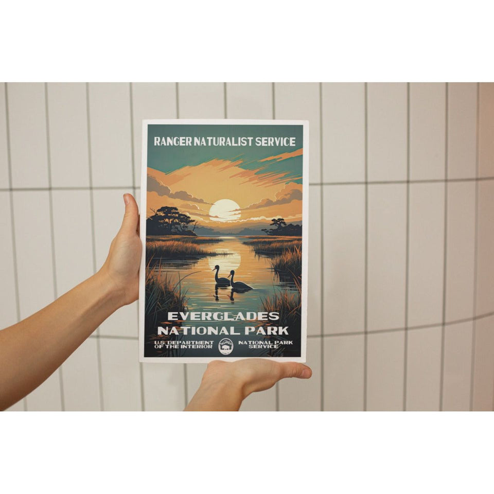 Everglades National Park Poster – Wading Bird & Marsh Sunset – Ranger Header