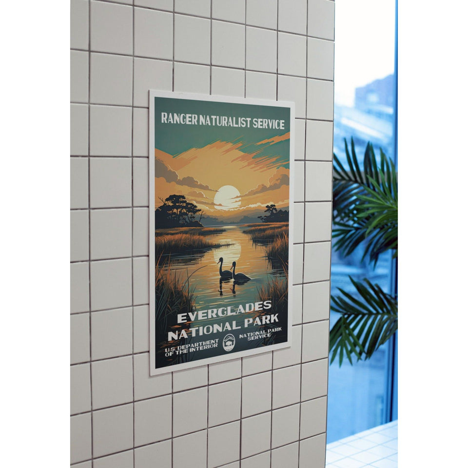 Everglades National Park Poster – Wading Bird & Marsh Sunset – Ranger Header