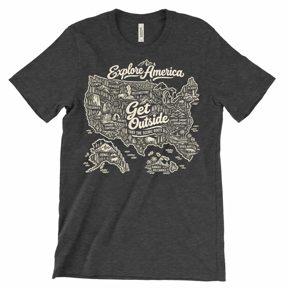 Explore America Get Outside T-Shirt — Dark Grey Heather