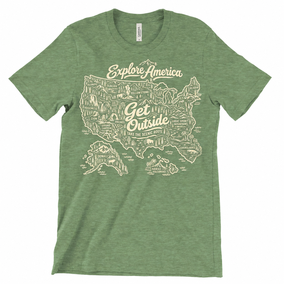 Explore America Get Outside T-Shirt — Heather Green