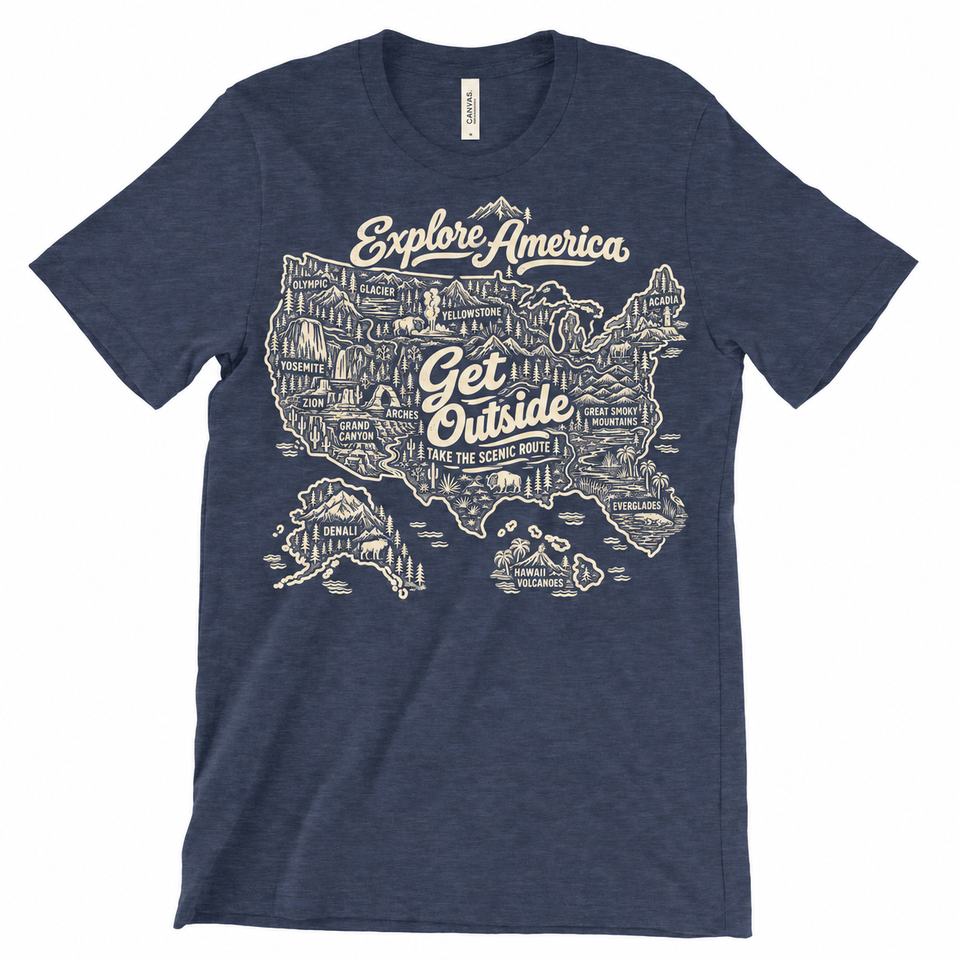 Explore America Get Outside T-Shirt — Heather Navy
