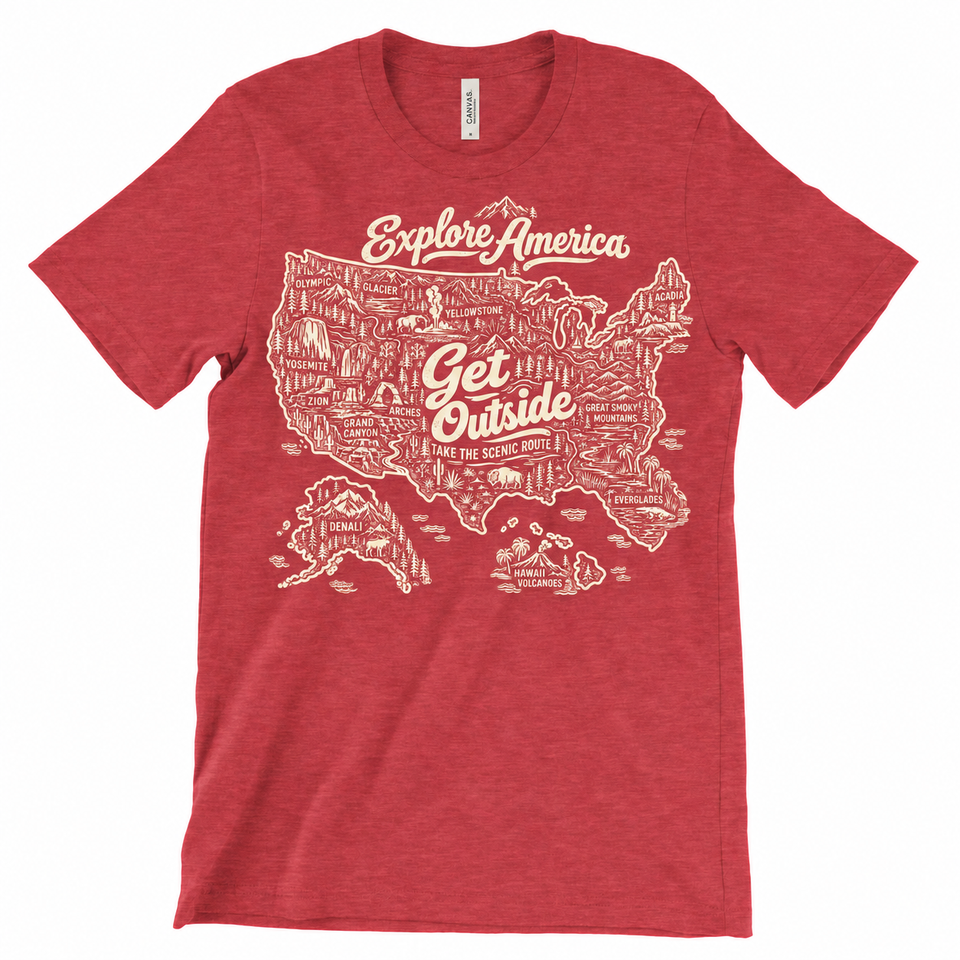 Explore America Get Outside T-Shirt — Heather Red