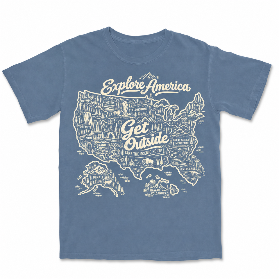 Explore America Get Outside Garment-Dyed T-Shirt — Blue Jean