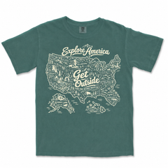 Explore America Get Outside Garment-Dyed T-Shirt — Blue Spruce