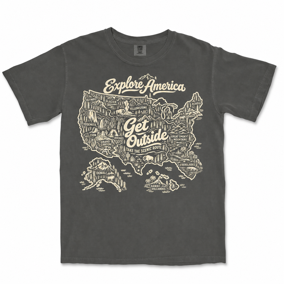 Explore America Get Outside Garment-Dyed T-Shirt — Pepper