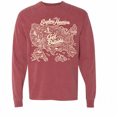 Explore America Get Outside Garment-Dyed Long Sleeve T-Shirt — Brick