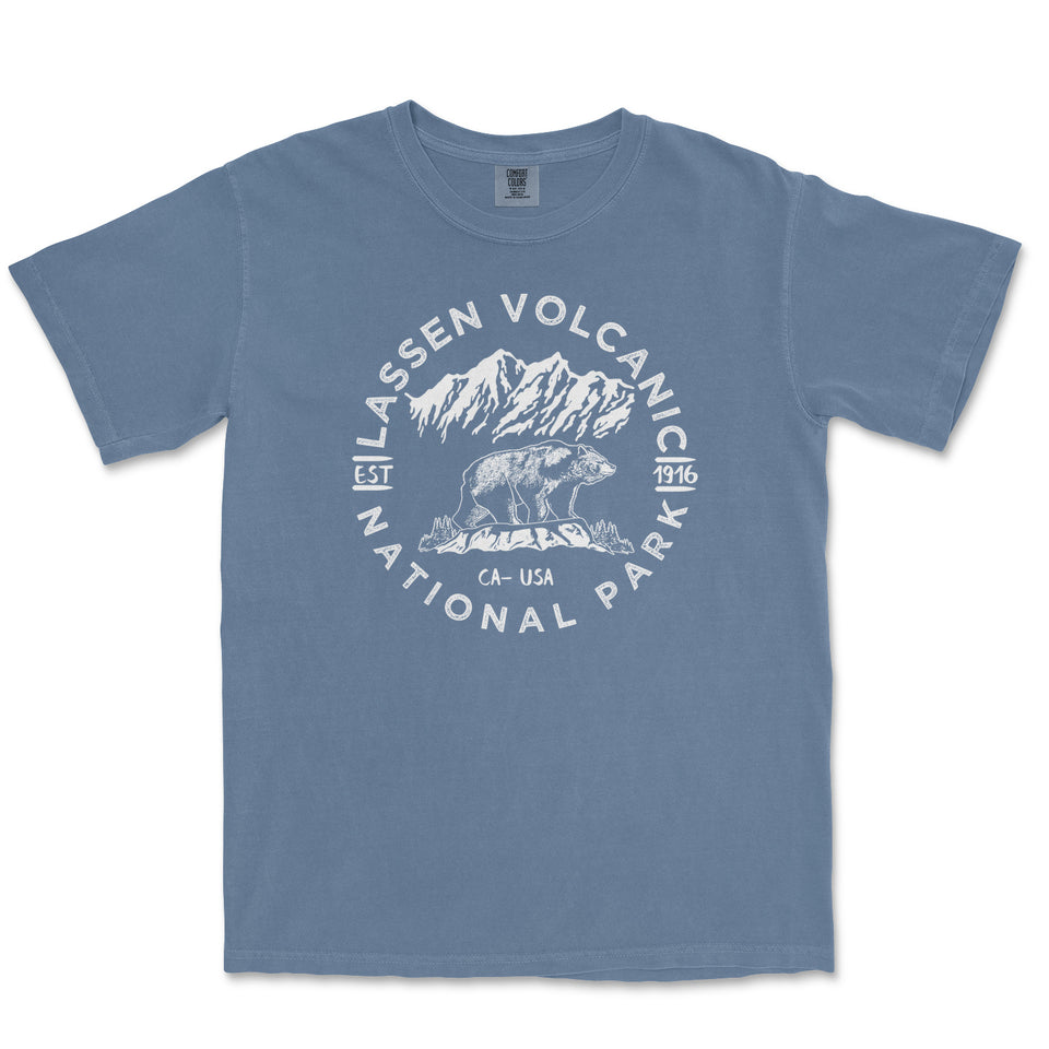 Lassen Volcanic National Park Garment-Dyed T-Shirt in Blue Jean — corrected mockup