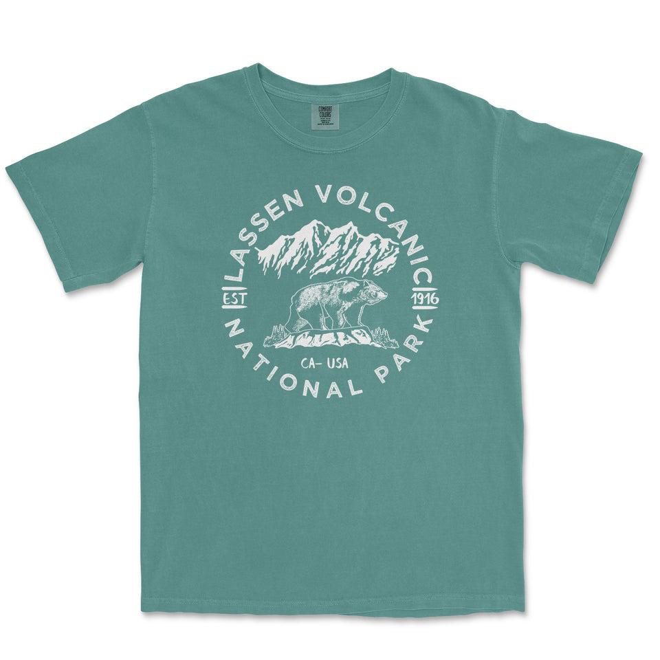 Lassen Volcanic National Park Garment-Dyed T-Shirt in Blue Spruce — corrected mockup