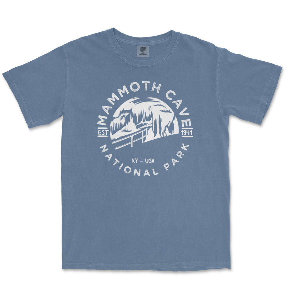 Mammoth Cave National Park Garment-Dyed T-Shirt in Blue Jean — corrected mockup