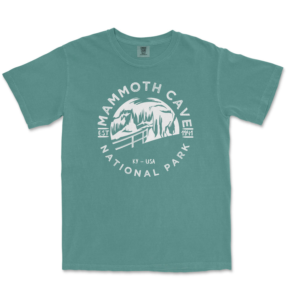 Mammoth Cave National Park Garment-Dyed T-Shirt in Blue Spruce — corrected mockup