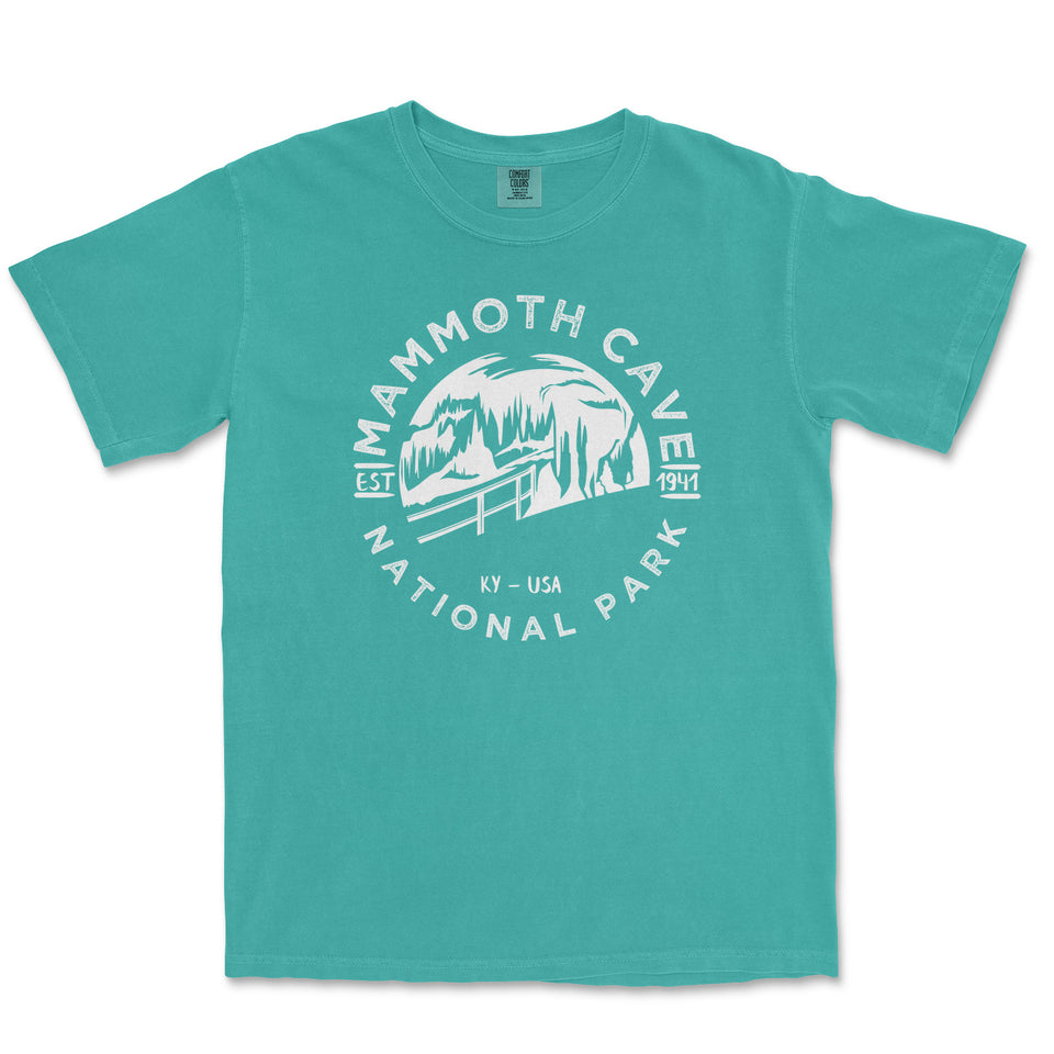 Mammoth Cave National Park Garment-Dyed T-Shirt in Seafoam — corrected mockup