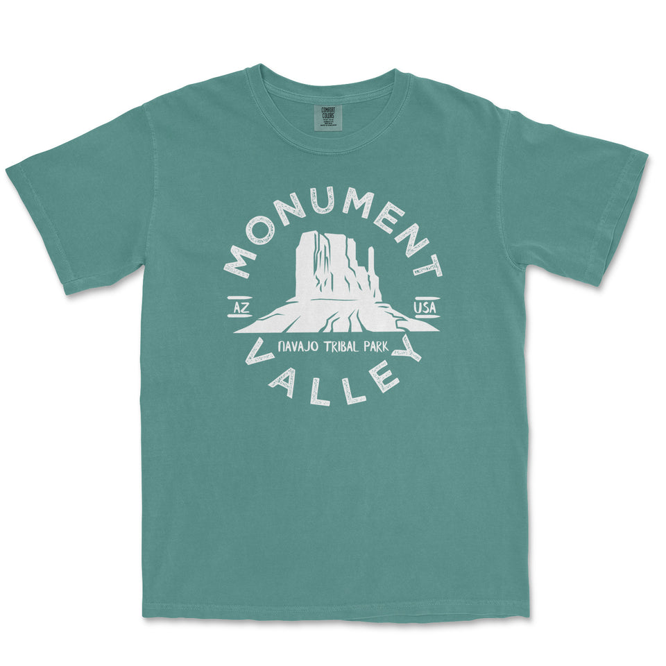 Monument Valley Garment-Dyed T-Shirt in Blue Spruce — corrected mockup