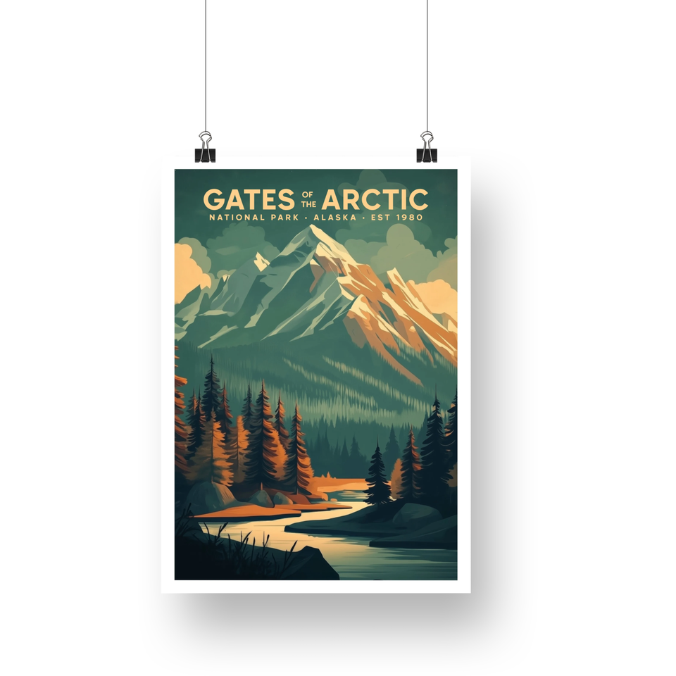 Gates of the Arctic National Park Poster – Mountain River & Evergreen Valley