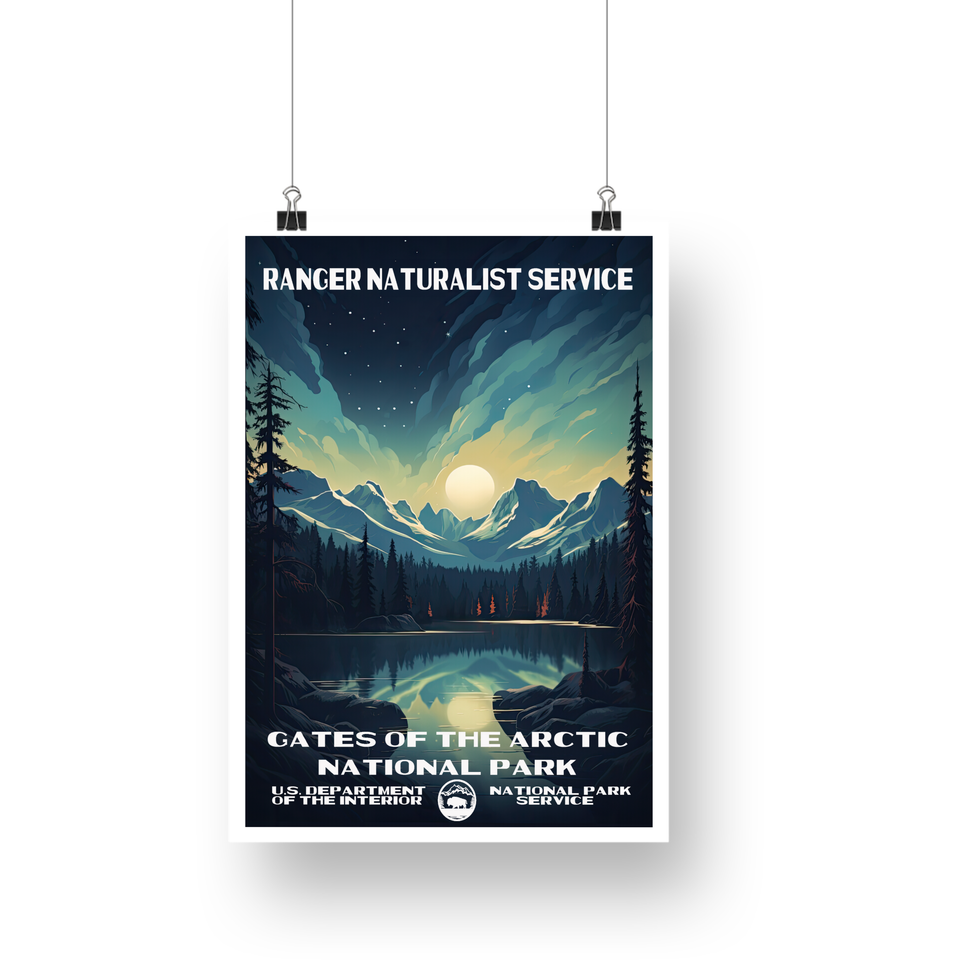 Gates of the Arctic National Park Poster – Moonlit Mountain Lake – Ranger Header