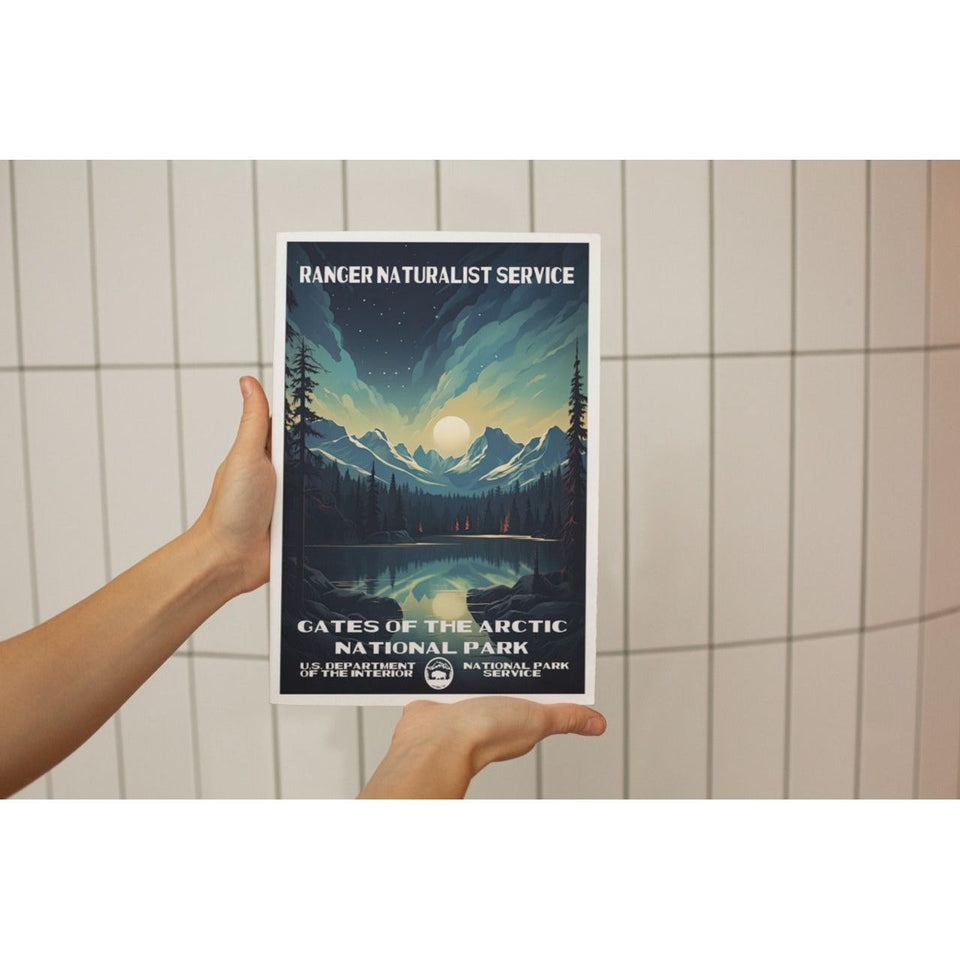 Gates of the Arctic National Park Poster – Moonlit Mountain Lake – Ranger Header