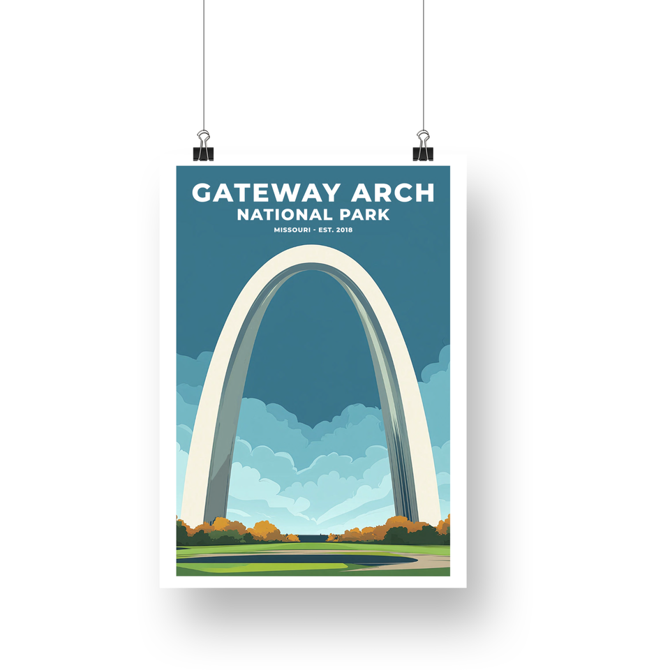 Gateway Arch National Park Poster – Silver Arch & Blue Sky