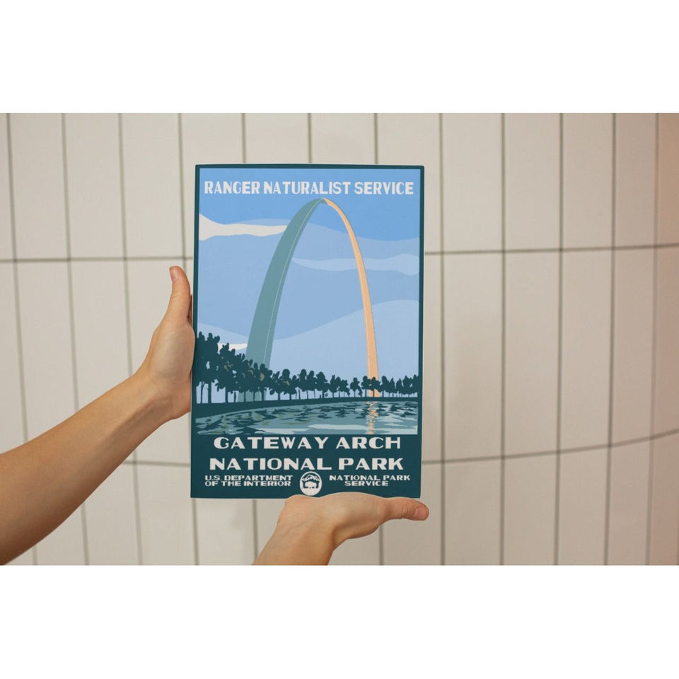 Gateway Arch National Park Poster – Blue River & Silver Arch – Ranger Header